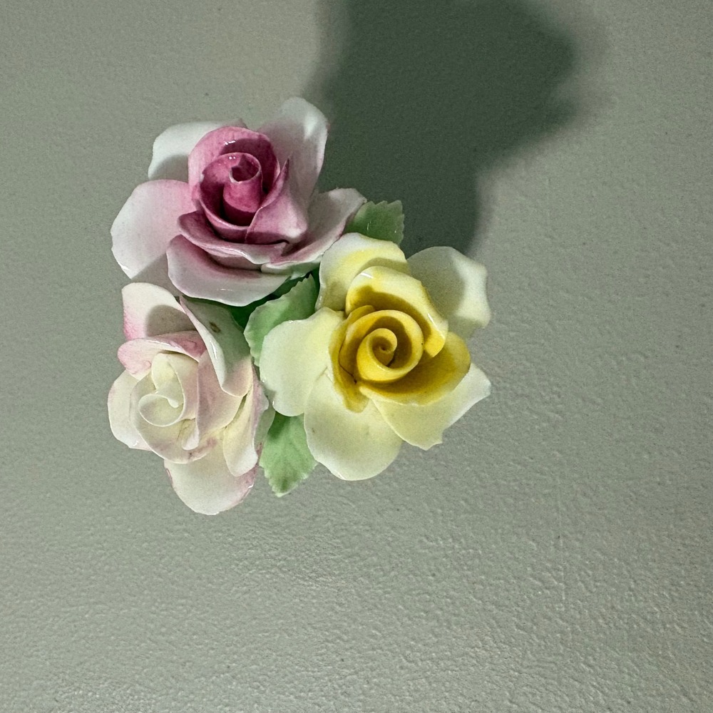 VTG Golden Crown E&R England Fine Bone China Pink Yellow Rose Floral Figurine